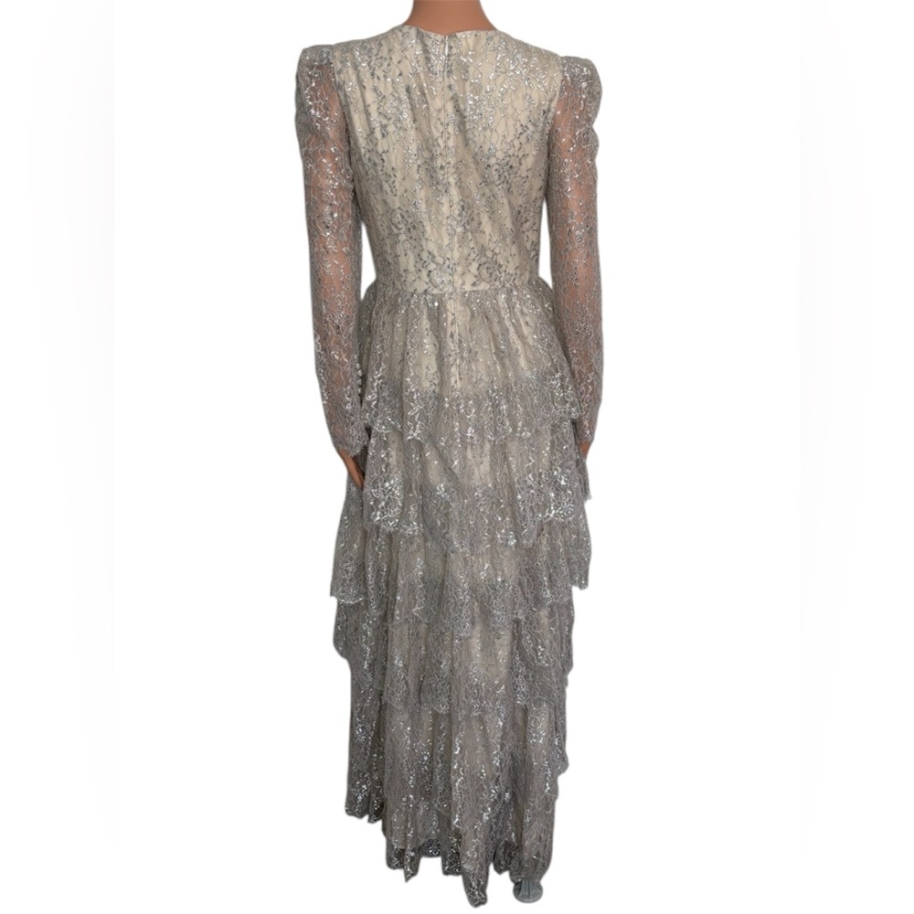 ANTONIO MELANI Metallic Lace Ruffled Maxi Gown Size 4 - Picture 6 of 6
